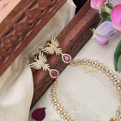 Vriksham Crystal Shine Peacock With Pear Style AD Stone Neckpiece-Red-G20401