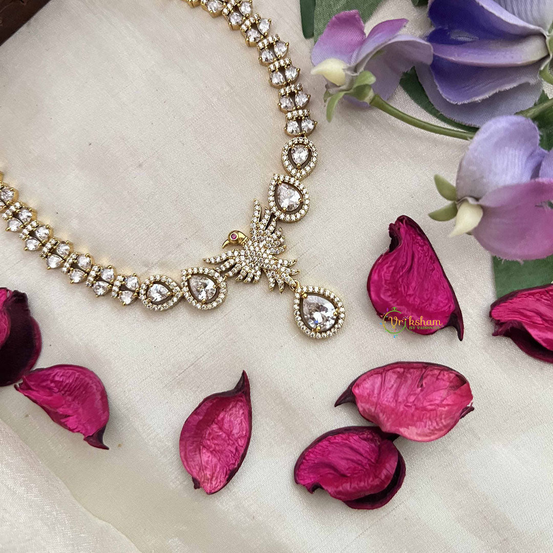 Vriksham Elegant Crystal Shine Peacock With Pear Style AD Stone Neckpiece-G20403