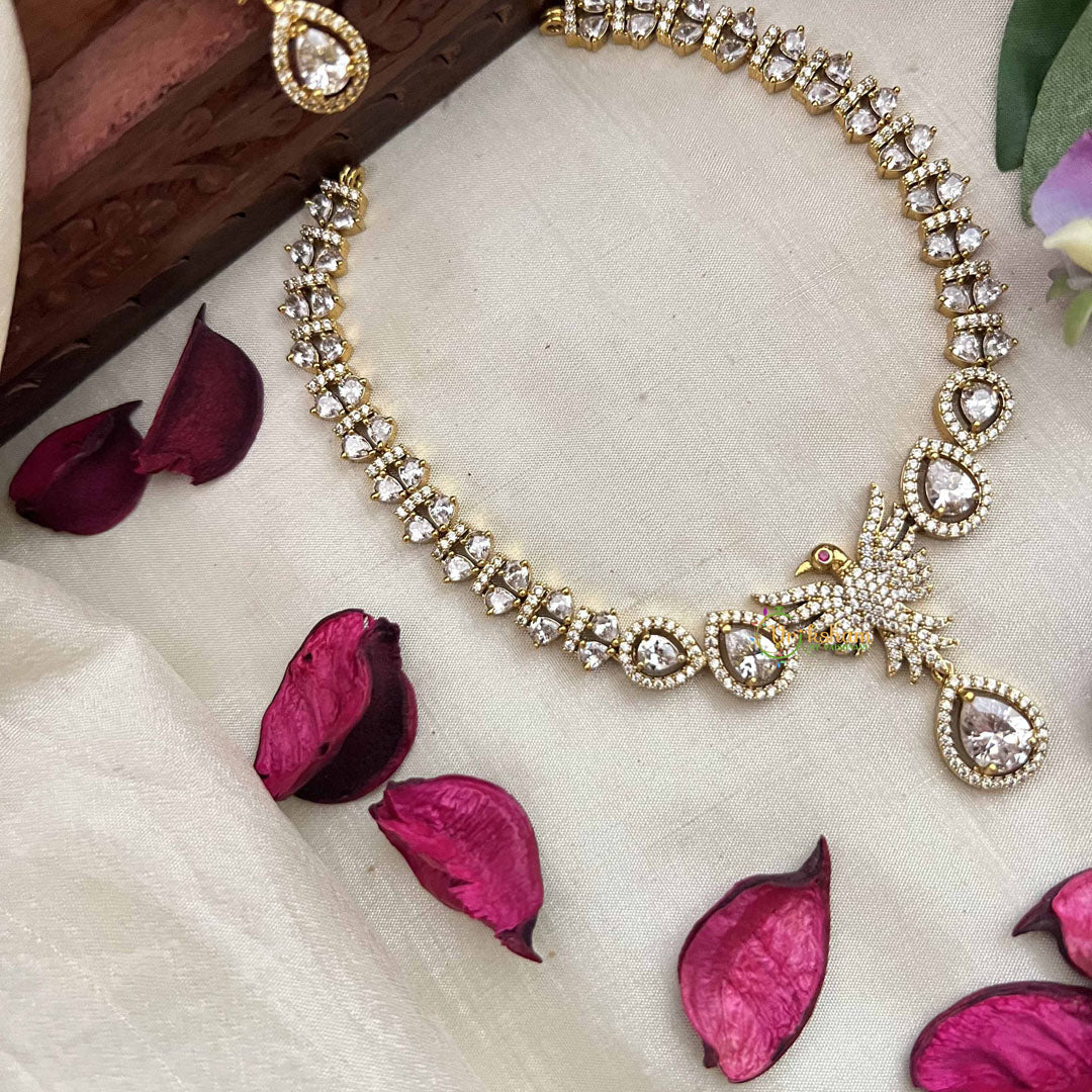 Vriksham Elegant Crystal Shine Peacock With Pear Style AD Stone Neckpiece-G20403