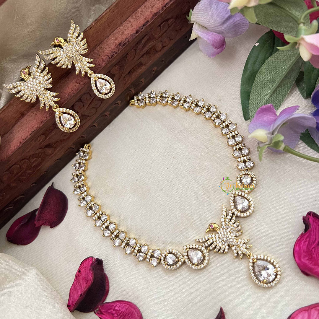 Vriksham Elegant Crystal Shine Peacock With Pear Style AD Stone Neckpiece-G20403