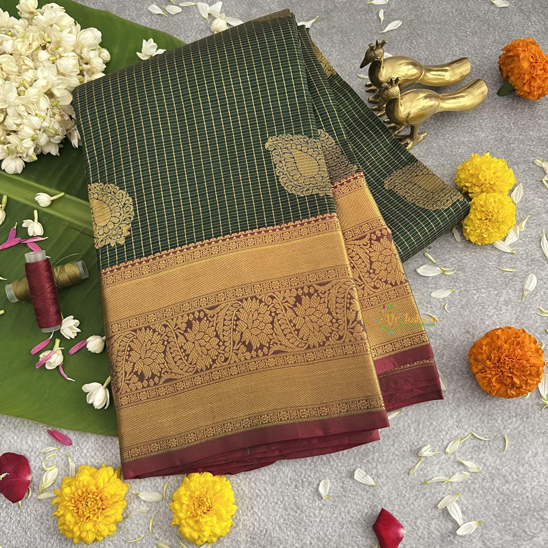 Dark Green Vairaoosi Podi Kattam Pure Silk Saree - VS4000