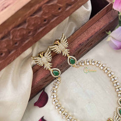 Vriksham Crystal Shine Peacock With Pear Style AD Stone Neckpiece-Green-G20402