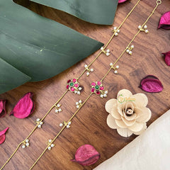 Vriksham Sun Floral Jadau Kundan Anklets-Red Green-Pearls-J3980