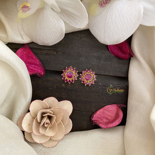 Vriksham Unique Floral Studs-Pink-G16719