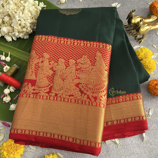 Bridal Bottle Green Korvai Pure Silk Saree - VS4002