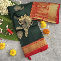 Bridal Bottle Green Korvai Pure Silk Saree - VS4002