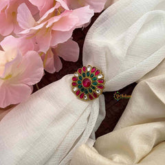 Vriksham Ethnic Ruby & Emerald Leaf Motif Kemp Stones Kundan Jadau Finger Ring-J4202