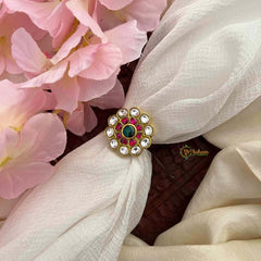 Vriksham Classic Green Red & White Kemp Stones Kundan Jadau Finger Ring-J4201