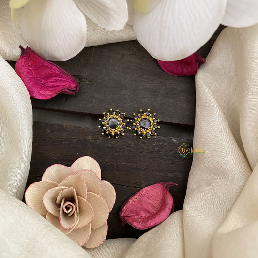 Vriksham Unique Floral Studs-Black-G16720