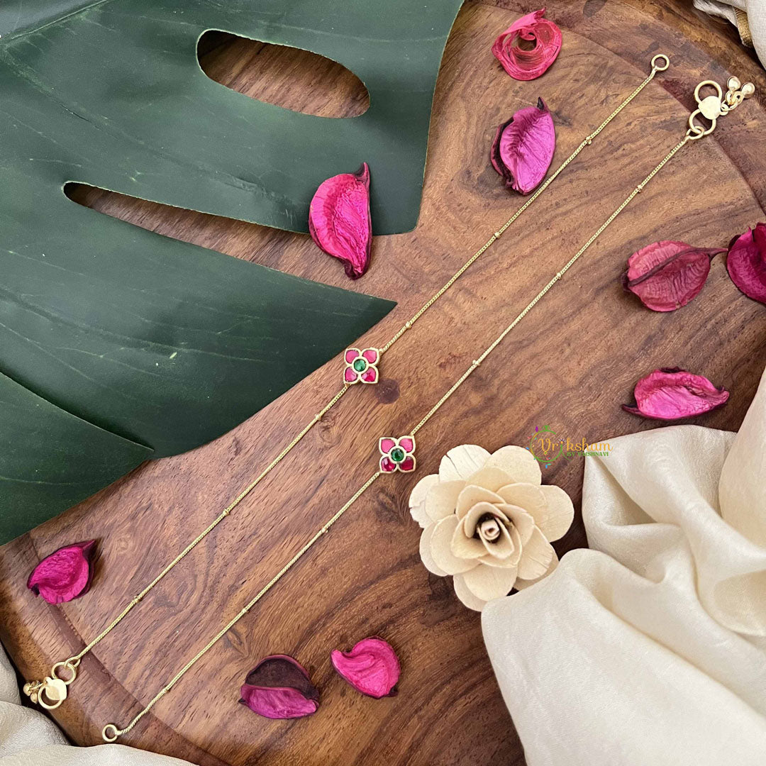 Vriksham  Precious Jadau Kundan Anklets -Floral-Red Green-J3978