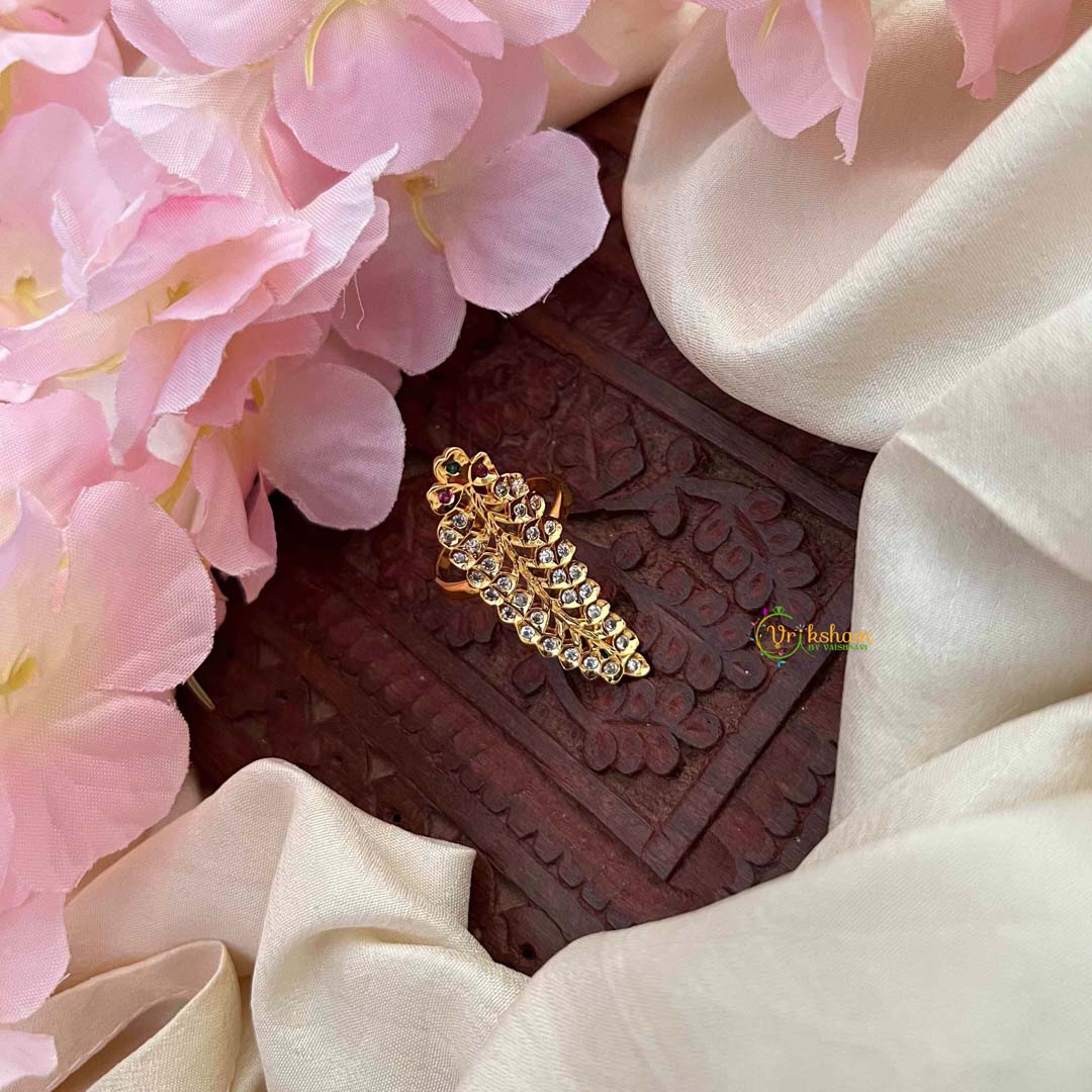 Vriksham Traditional Teardrop Kemp Finger Ring-Red Green & White-G21771