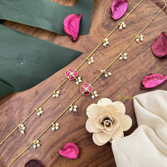 Vriksham Elegant Pear Flower Jadau Kundan Anklets-Red White-J3985