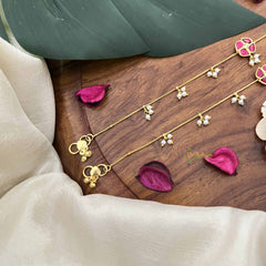 Vriksham Elegant Pear Flower Jadau Kundan Anklets-Red White-J3985