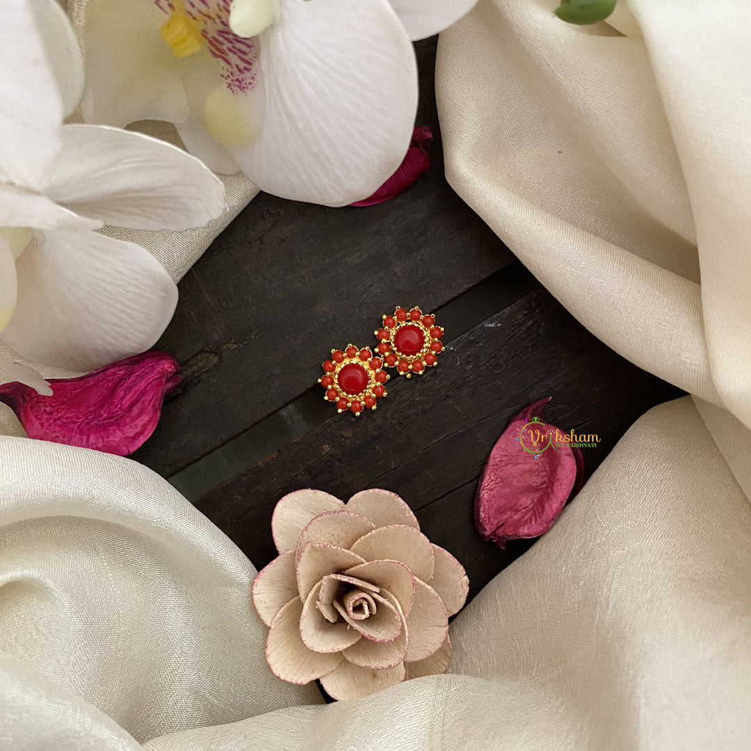 Vriksham Unique Floral Studs-Coral-G16716