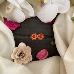 Vriksham Unique Floral Studs-Coral-G16716