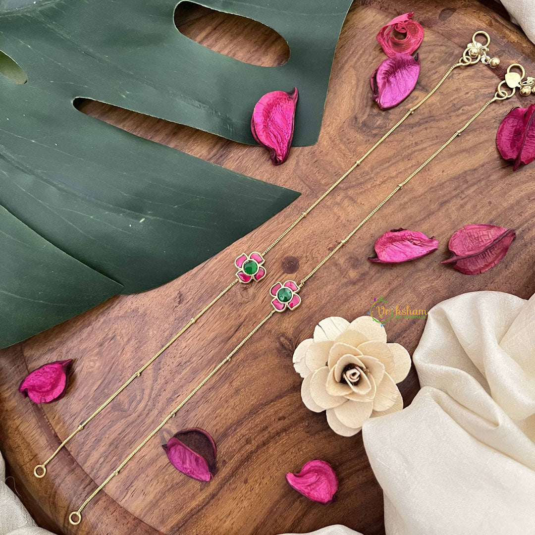 Vriksham Premium Floral Stone Pendant Anklets-Red Green-J3966