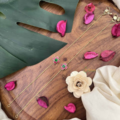 Vriksham Premium Floral Stone Pendant Anklets-Red Green-J3966