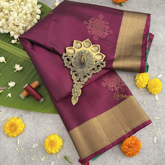 Grape Wine Color Kolam Butta Kanchi Soft Silk Saree - VS4014