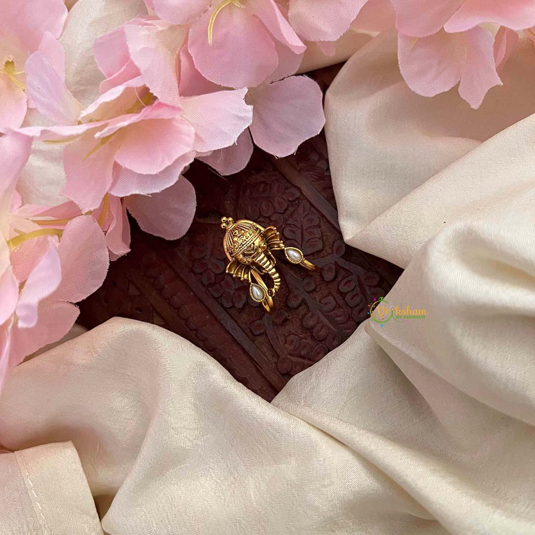 Vriksham Antique Gold Gajmukh Vanki Style Gold Kemp Finger Ringe-White-G21776