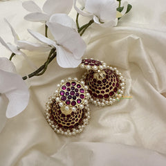 Bridal Red Kemp Stone Jhumka-Pearl-G15107