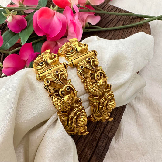 Antique 3D Peacock with Elephant Bangle-Screw Type Bangles-G13430