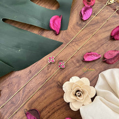 Vriksham Leaf Style Jadau Kundan Anklets-Red-J3982