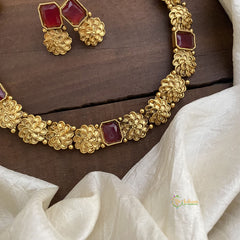 Unique Flower Designed Short Neckpiece-Red-G12728