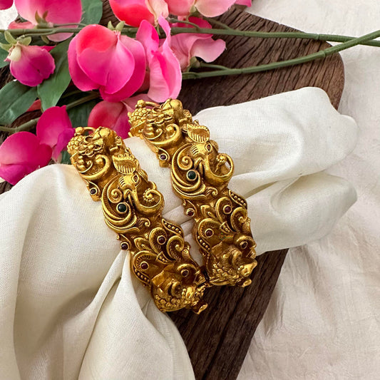 Antique 3D Peacock with Elephant Bangle-Screw Type Bangles-G13430