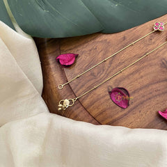 Vriksham Leaf Style Jadau Kundan Anklets-Red-J3982