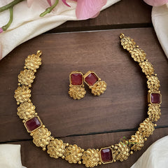 Unique Flower Designed Short Neckpiece-Red-G12728