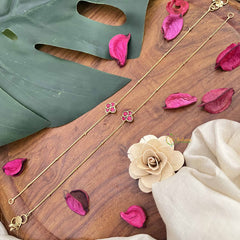 Vriksham Leaf Style Jadau Kundan Anklets-Red-J3982