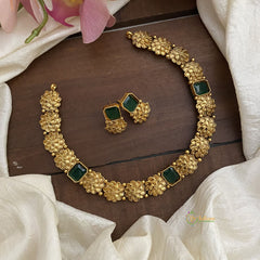 Unique Flower Designed Short Neckpiece-Green-G12727