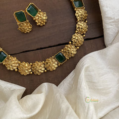 Unique Flower Designed Short Neckpiece-Green-G12727