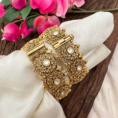 Premium White AD Stone Floral Bangle-Screw Type Bangles-G13399