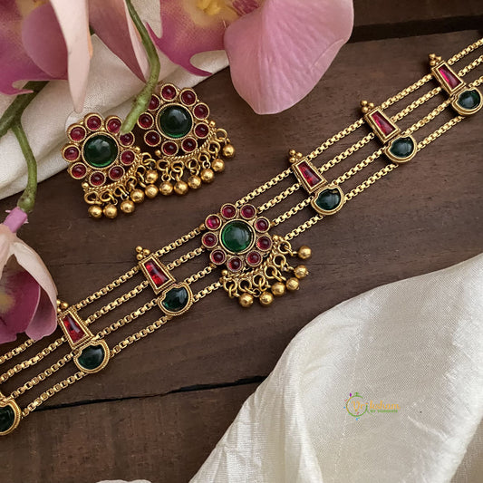 Traditional Kerala Palakka Choker-Floral-Golden Beads-G12710