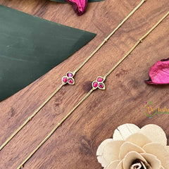 Vriksham Elegant Trio Stone Pendant Anklets- Red-J3974