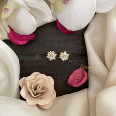 Vriksham Tiny Floral Studs-White-G16701