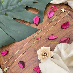 Vriksham Elegant Trio Stone Pendant Anklets- Red-J3974