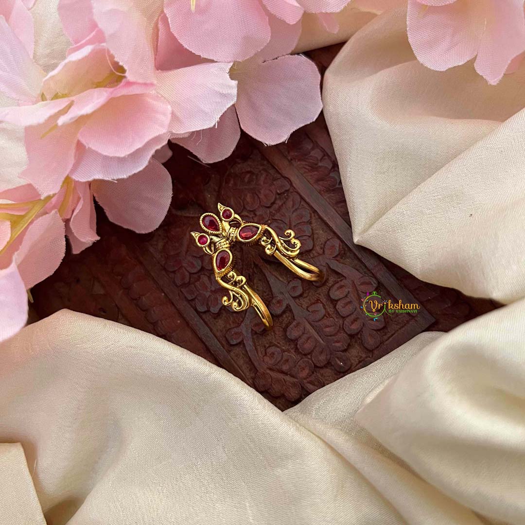 Vriksham Delicate Kemp Crescent Vanki Style Gold Kemp Finger Ringe-Red-G21781