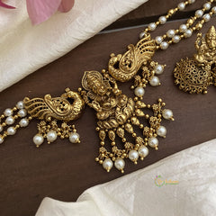 Unique 3 Layer Ganpati Pendant High Neck Choker-Golden, White Pearls-G12661