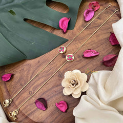 Vriksham Unique Red Floral Stone Pendant Anklets-J3961