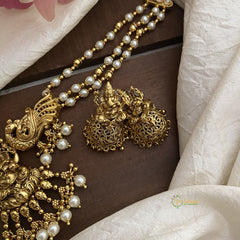 Unique 3 Layer Ganpati Pendant High Neck Choker-Golden, White Pearls-G12661