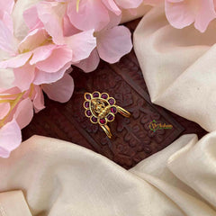 Vriksham Elegant Gold Look Alike Lakshmi In Pear Shape Finger Ring-Red-G21767