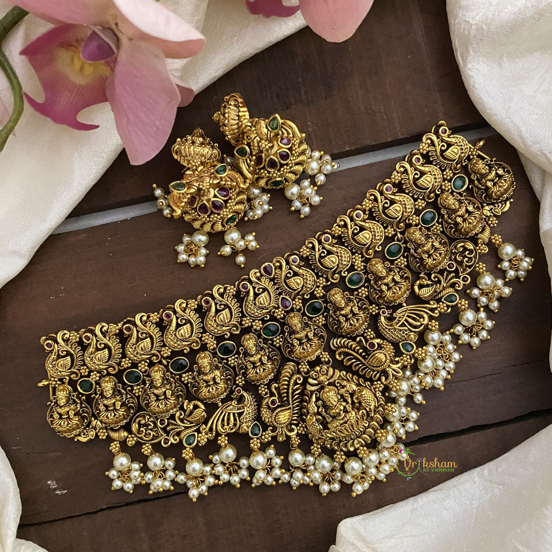 Antique Lakshmi High Neck Choker-Pearls-G12629