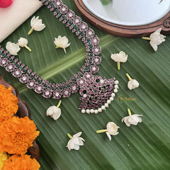 Vriksham Antique Finish Manga Long Kemp Stone Neckpiece-Red Green & White-G19713