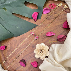 Vriksham Antique Precious Jadau Kundan Anklets -Lotus Red-J3984