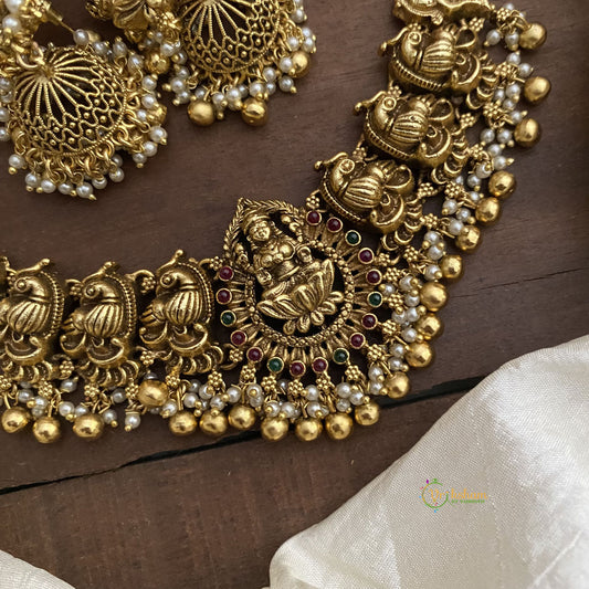 Gold Look Alike Lakshmi Short Neckpiece-Golden Beads-Pearls-G12640