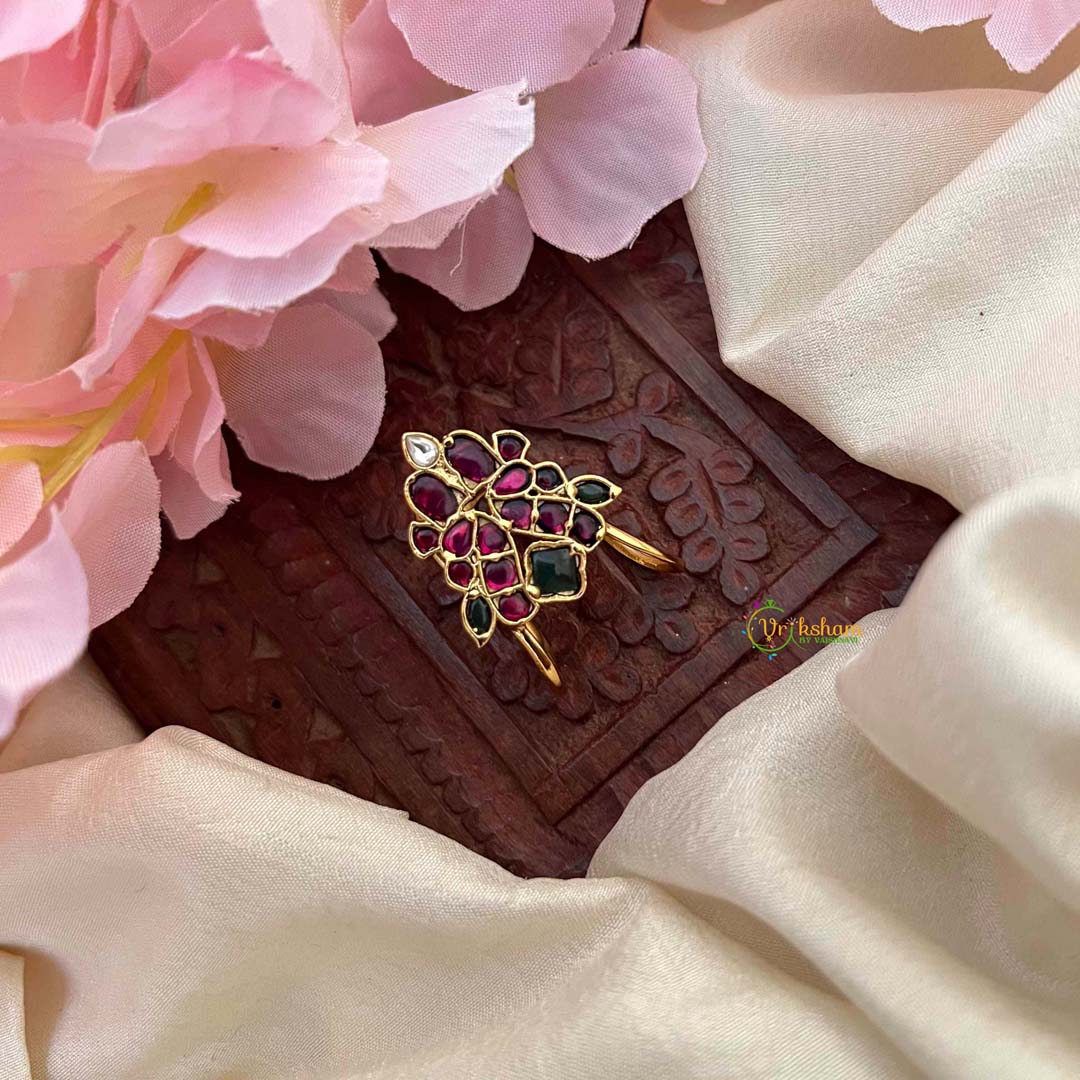 Vriksham Traditional Kemp Stone Geometric Cluster Finger Ring-Red Green & White-G21769