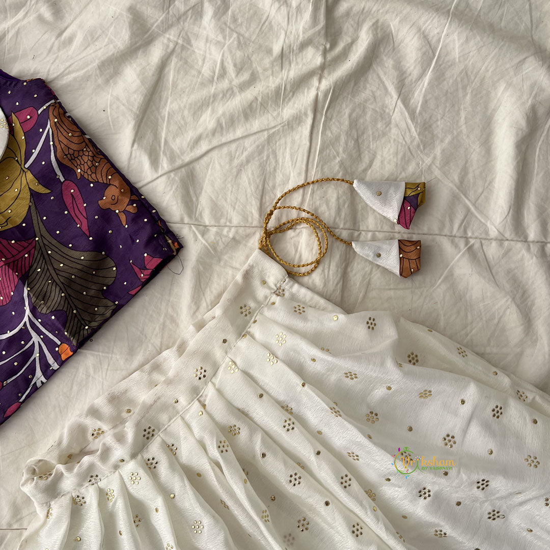 White & Purple Colour Indian Traditional Girls Lehenga Set -VS3757