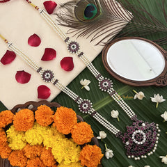 Vriksham Elegant Gold‑Tone Kemp Stone & Pearl Bridal Vaddanam Long Neckpiece-G19715